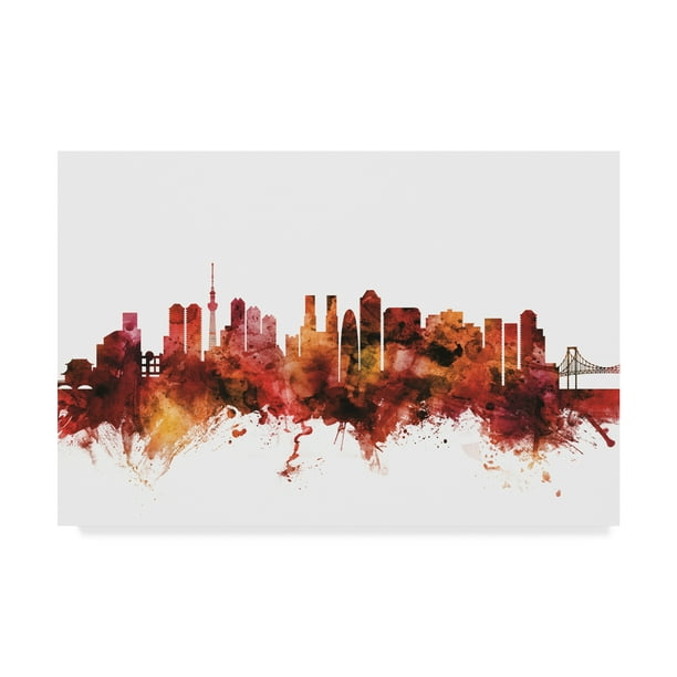 City of Tokyo in Japan with Watercolor Splotches Wall26 24x36 Canvas Art 